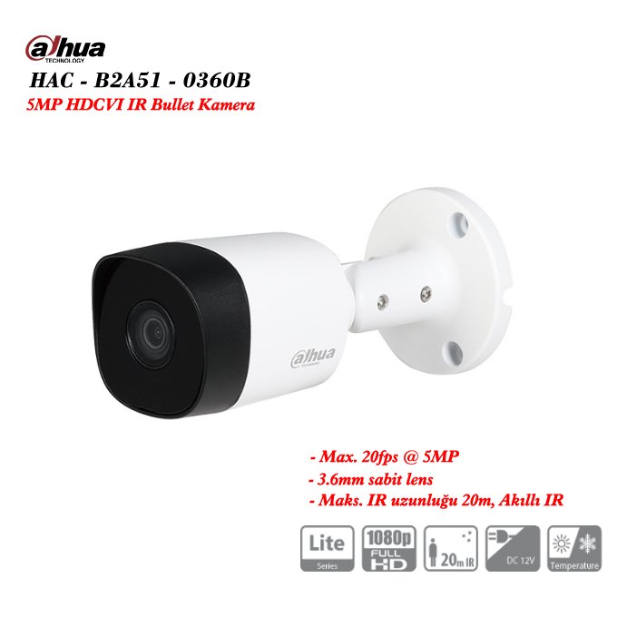 HAC-B2A51-0360B 5MP HDCVI IR Bullet Kamera
