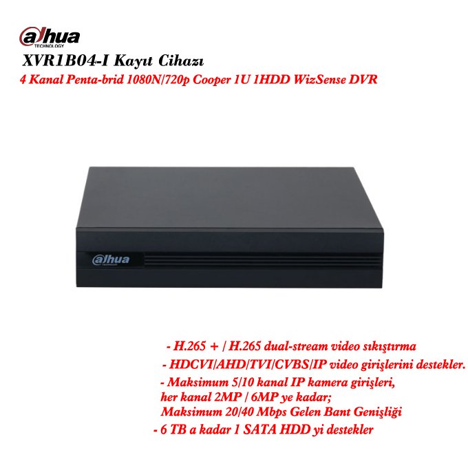 Dahua XVR1B04-I 4 Kanal Penta-brid 1080N/720p Cooper 1U 1HDD Kayıt Cihazı