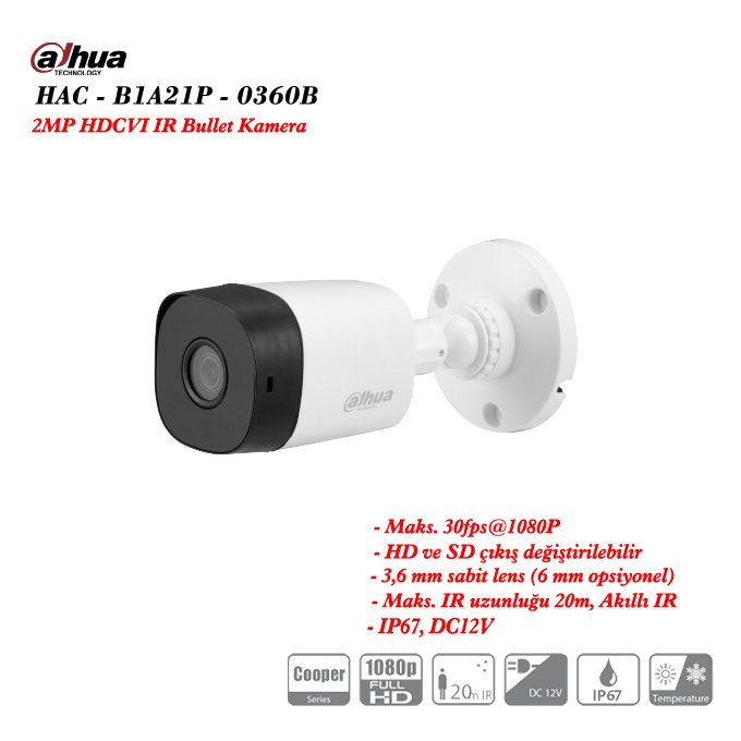 DAHUA HAC-B1A21P-0360B 2MP HDCVI IR Bullet Kamera