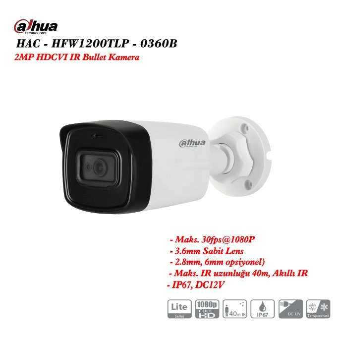 Dahua HAC-HFW1200TLP-0360B-DIP 2MP HDCVI IR Bullet Kamera