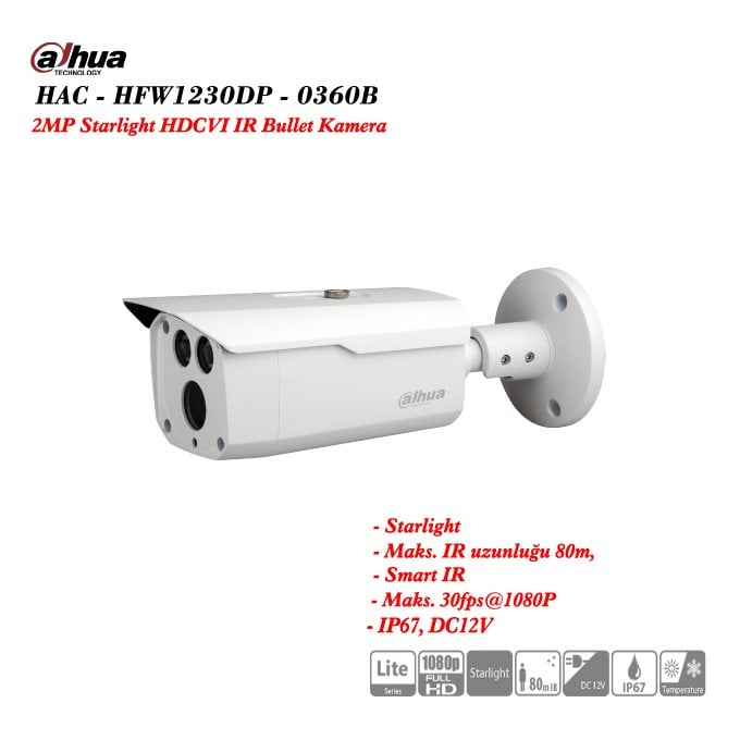 Dahua HAC-HFW1230DP-0360B 2MP Starlight HDCVI IR Bullet Kamera