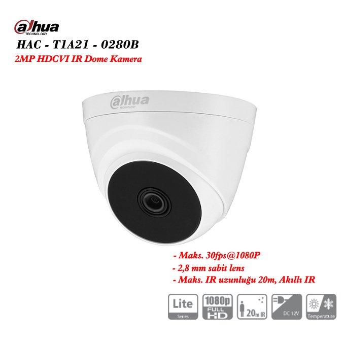 DAHUA HAC-T1A21-0280B 2MP HDCVI IR Dome Kamera