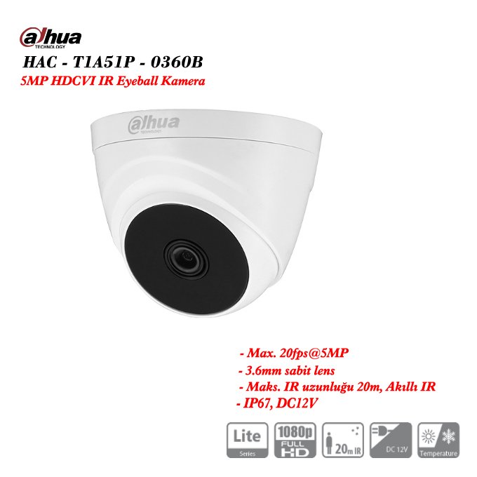 DAHUA HAC-T1A51-0360B 5MP HDCVI IR EYEBALL KAMERA