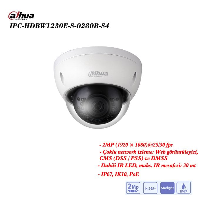 DAHUA IPC-HDBW1230EP-S-0280B-S4 2MP IR Mini-Dome Network Kamera