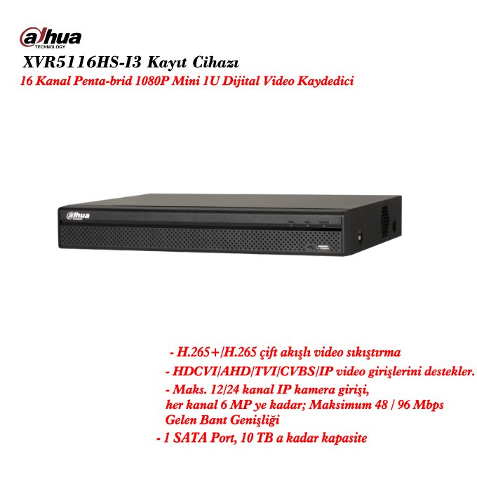Dahua XVR5116HS-I3 16 Kanal Penta-brid 1080P Mini 1U Kayıt Cihazı