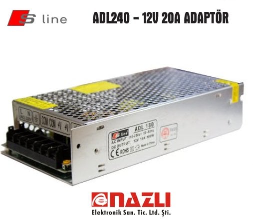 S-LİNE 12V 20A 240W METAL KASA ADAPTÖR ADL120