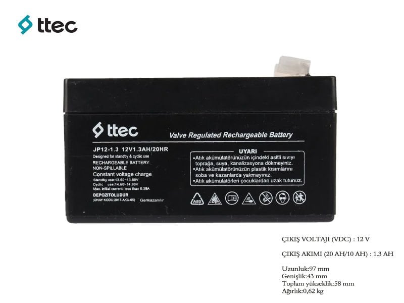 Ttec 12 Volt 1.3 Amper Kuru Tip Akü